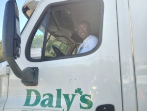 female student in Daly Truck cab